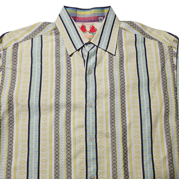 Robert Graham Mens Large Long Sleeve Button Front Shirt Stripes Flip Cuff - Picture 3 of 8